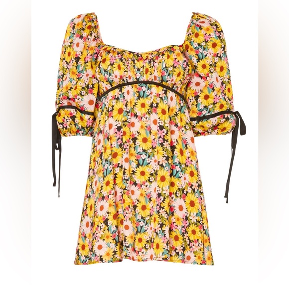 NWT For Love & Lemons Sylvia Yellow Floral Mini Dress XS - Picture 2 of 7